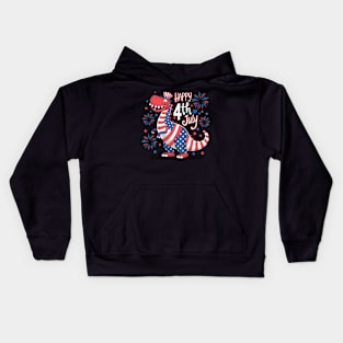 4th July | Happy Birthday America Dino Kids Hoodie